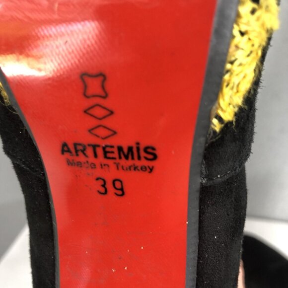 Artemis Suede Boots Womens 8.5 Black Leather Embroidery Heels Boho Retro 70s - Picture 9 of 16